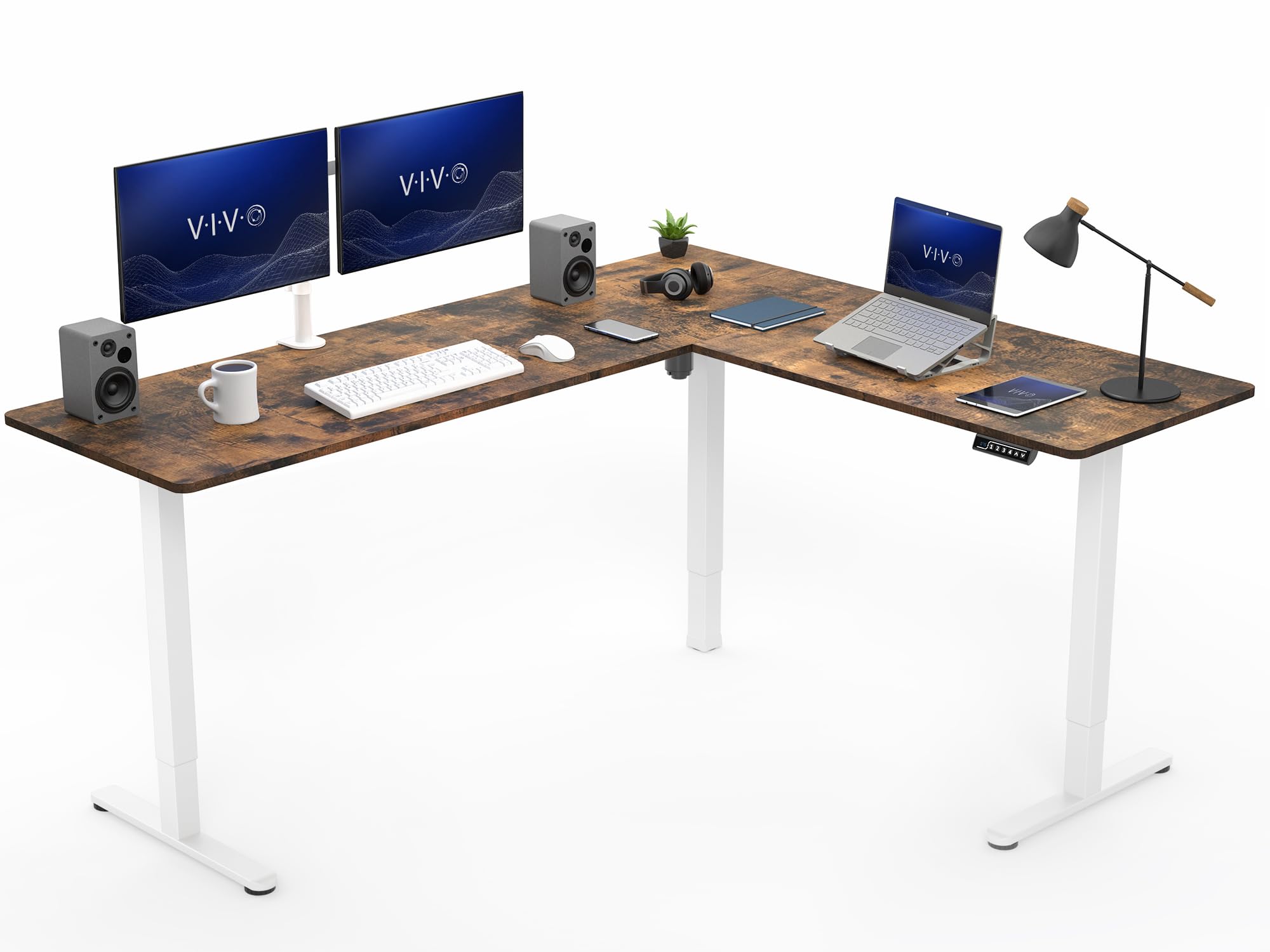 VIVO Rustic Vintage Brown 75 x 63 in Corner Standing Desk, DESK-E3CTWN-75