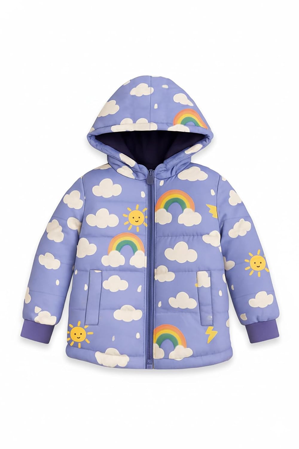 Trampoline Kids Winter Jacket for Boys & Girls – Lavender Rainbow Cloud Print Hooded Padded Jacket with Zip Closure - Review, Price and Buying Guide