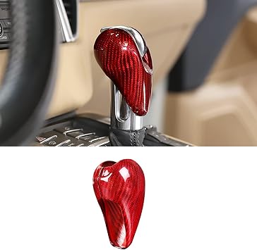 Fit for Porsche Macan Panamera Cayman 911 718 Boxster 2009-2020 Real Carbon Fiber Interior Gear Shift Head Cover Knob Trim Car Interior Accessories Carbon Fiber Red