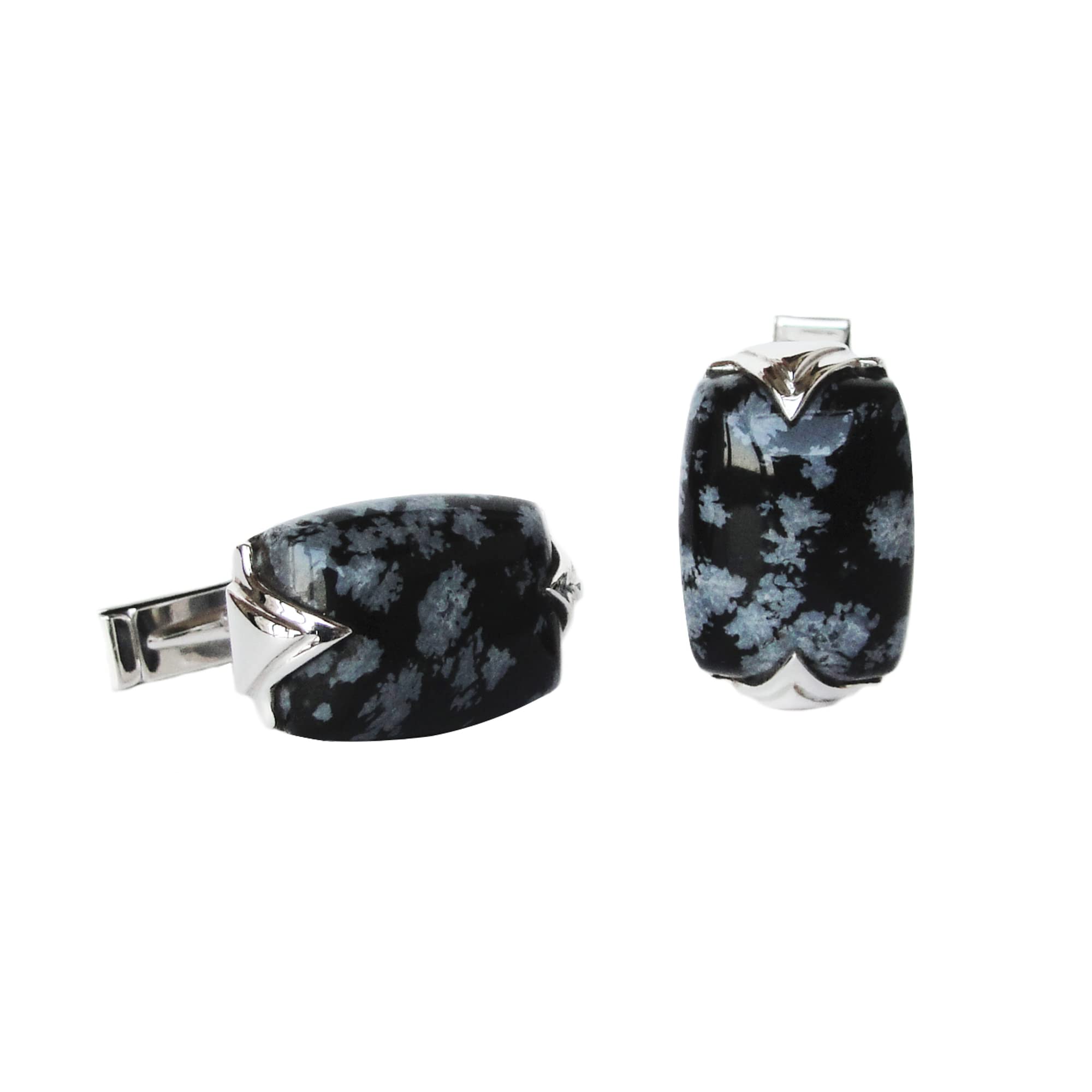 dyuti Sterling Silver designer cufflinks with spotted black and grey Snowflake Obsidian-picture-29