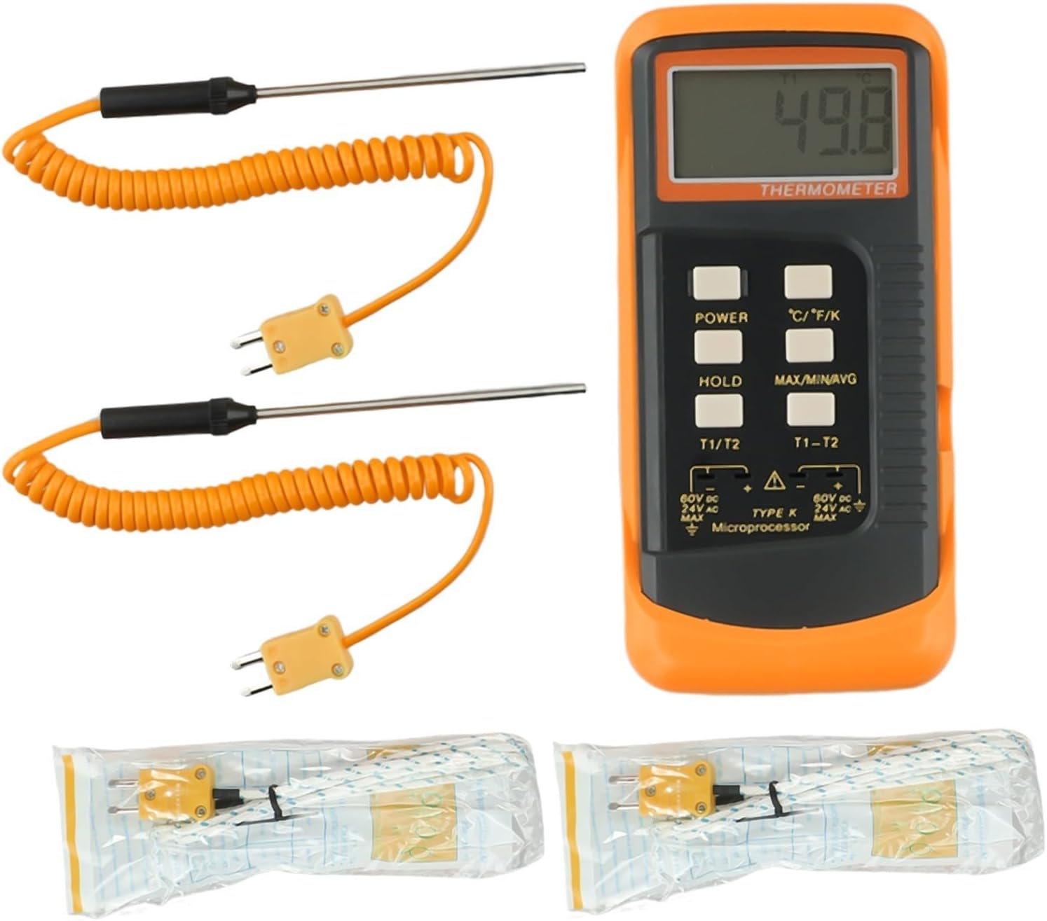 Thermometer Legionella Testing Kit, K-Type Dual Channel Digital Thermocouple Thermometer 6802 II With 4 Probes For HVAC, For BGA, Industrial Temperature Measurement