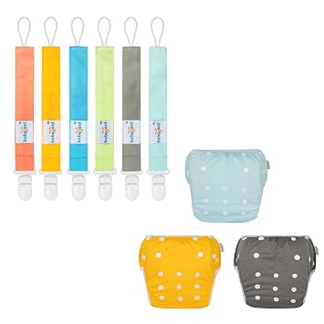 babygoal Pacifier Clips 6 Pack with 3pcs Swim Diapers for Baby Boys and Girls
