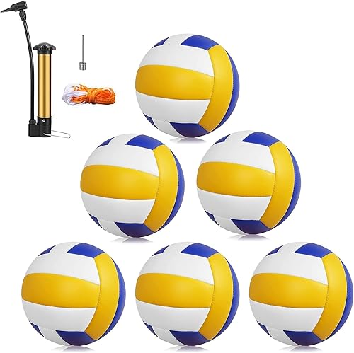 Magicorange Balones de voleibol, paquete de 6 pelotas de voleibol de tamaño oficial 5, piel sintética, para interiores y exteriores, suave al tacto,