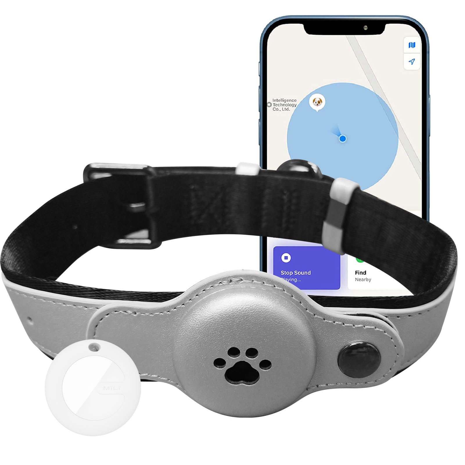 Obroża GPS Tracker dla psów, wodoodporna, lokalizacja GPS w czasie rzeczywistym dla psów, kotów, bagaż, bez opłaty miesięcznej (srebrna)