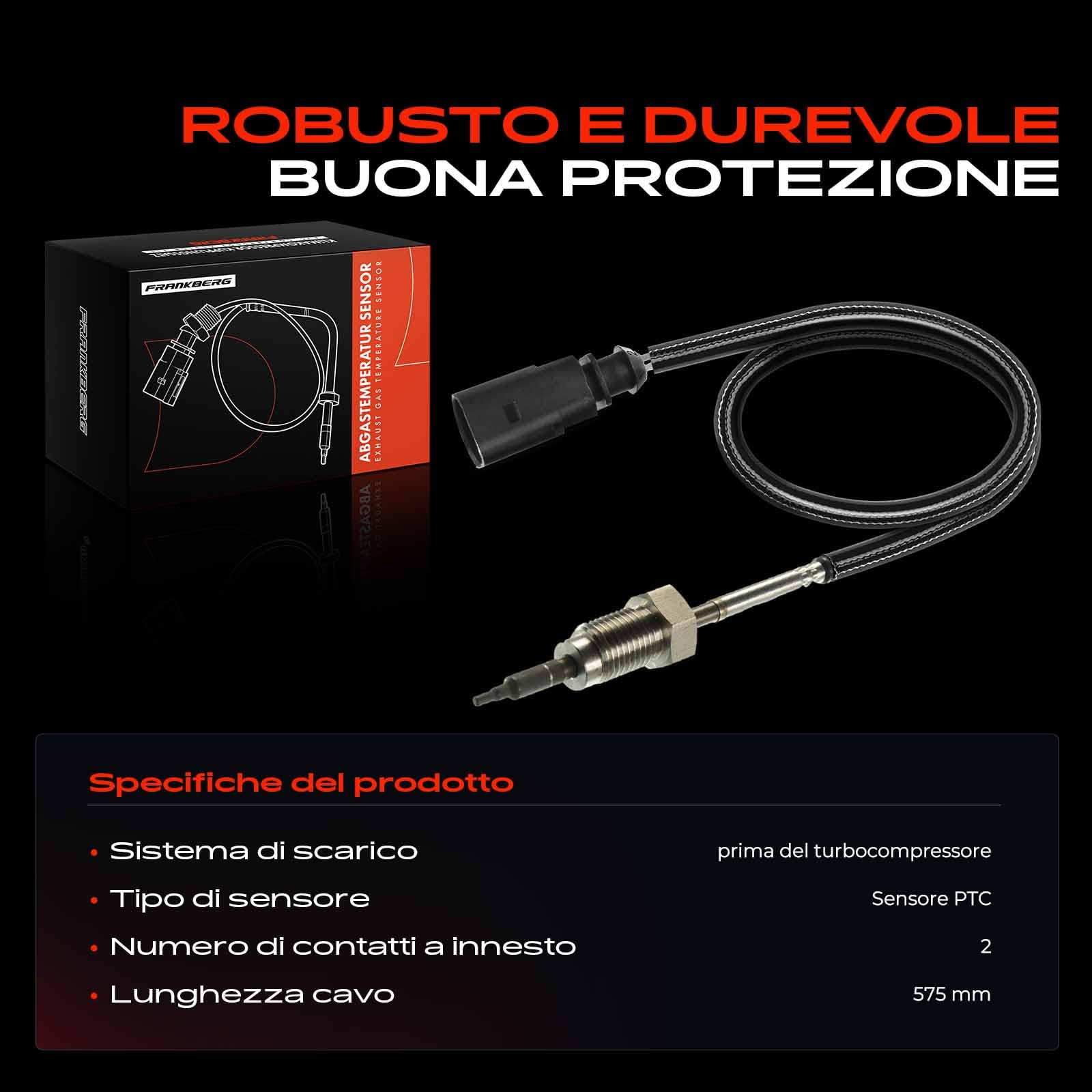 Frankberg Sensore temperatura gas di scarico 2-Poli Compatibile con Multiva.n V 7EF 7EM 7EN 7HF 7HM 7HN Transporter V Bus 7EB 7EJ 7HB 7HJ Touare.g 7L6 7L7 7LA Transporter V Pianale/Telaio 070906088AC
