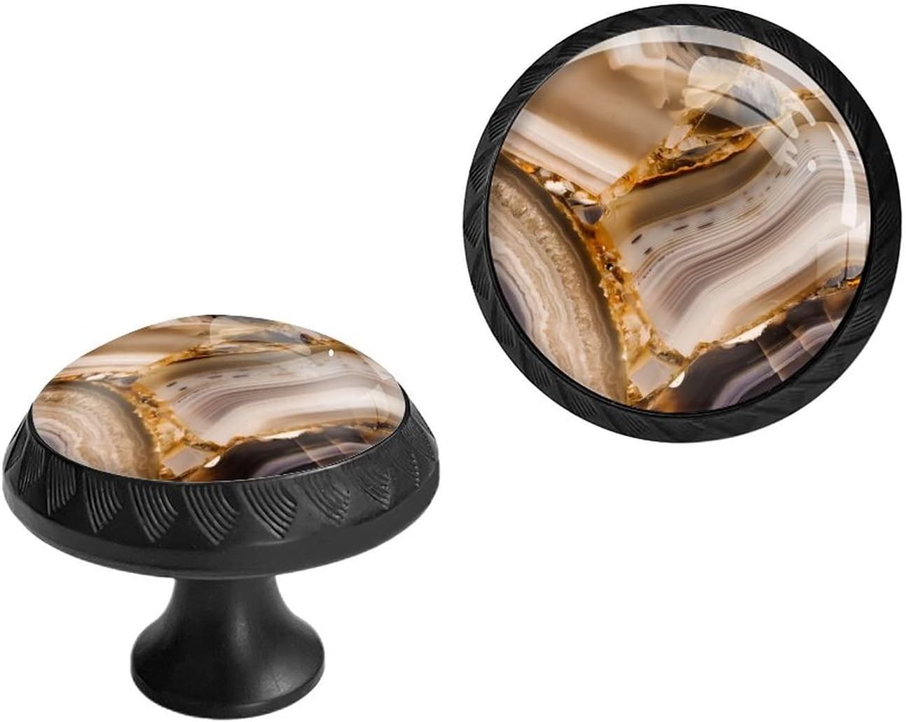 4 Pack Black Drawer Knobs,Golden Brown Agate Cabinet Knobs Crystal Glass Dresser Knobs Drawer Pulls Door Knobs for Kitchen Cabinet Hardware