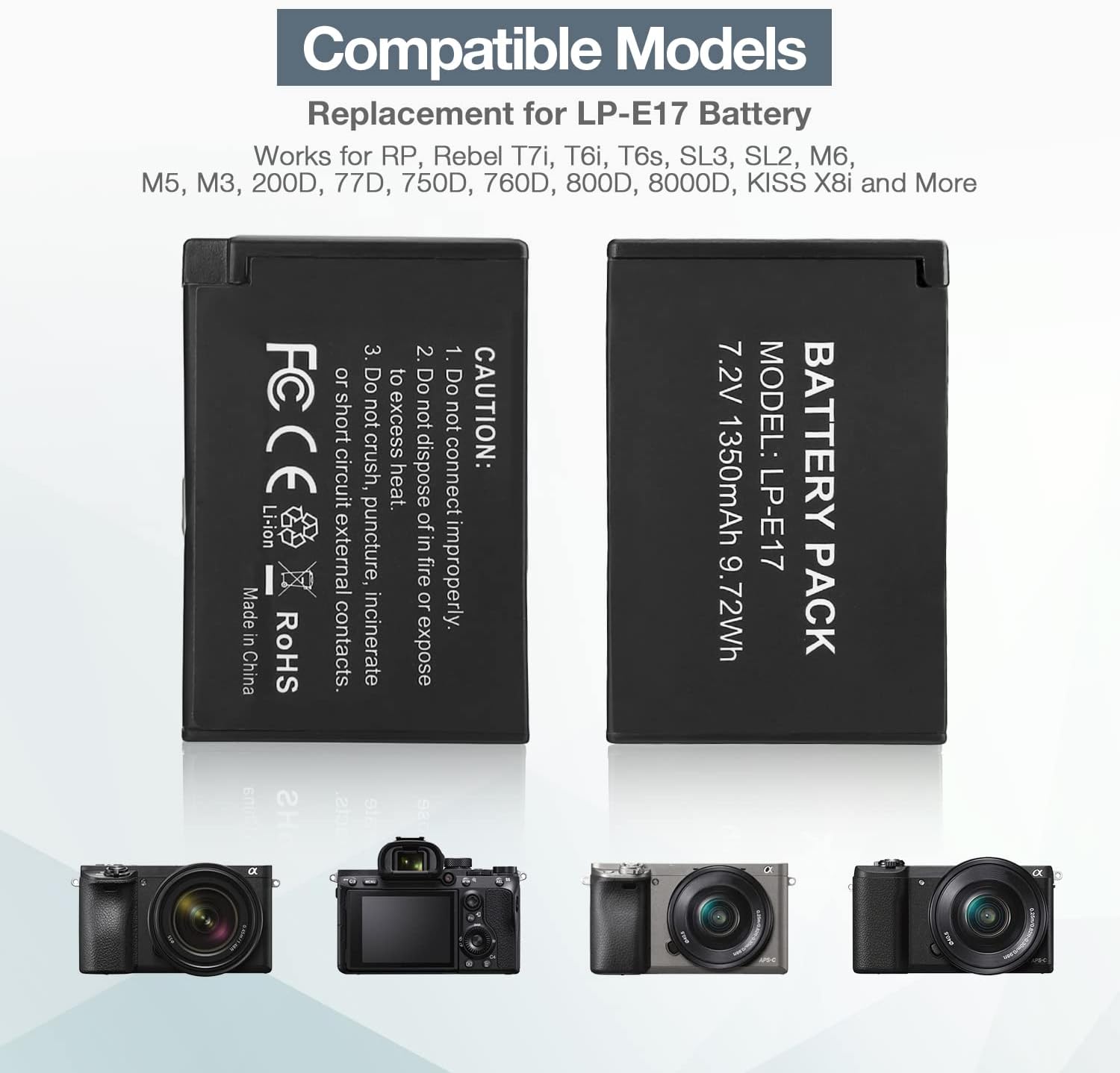 LP-E17 Battery Pack + Dual USB Charger Compatible with E RP, Rebel T7i, T6i, T6s, M6, M5, M3, SL3, SL2, 77D, 8000D, KISS X8i, 800D, 760D, 750D, 200D, DSLR Cameras