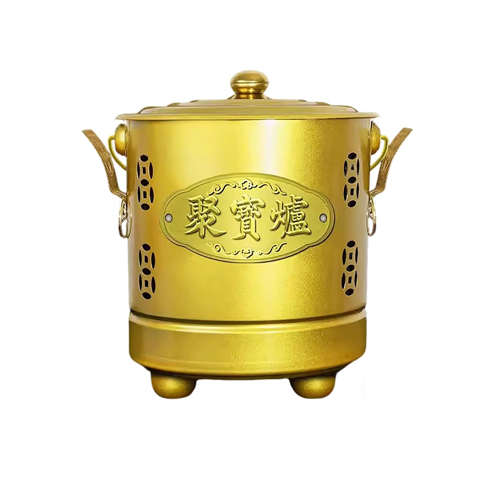 Burn Barrels Outside, Garden Furnace Burn Bin with Lid and Handle, Trash Burning Containers for Ancestor Money Debris Wood Trash Leaves(Gold,65cm)