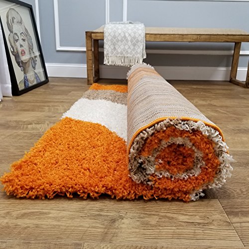 Shag Area Rug 5x7 | Wave Curve Orange Beige Ivory Shag Rugs for Living Room Bedroom Nursery Kids College Dorm Carpet by European Made MH10 Maxy Home - Thumbnail 7