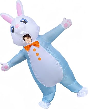 JINSTABAG Inflatable Bunny Costume Full Body Air Blow-up Deluxe Halloween Easter Costume for Adult Size