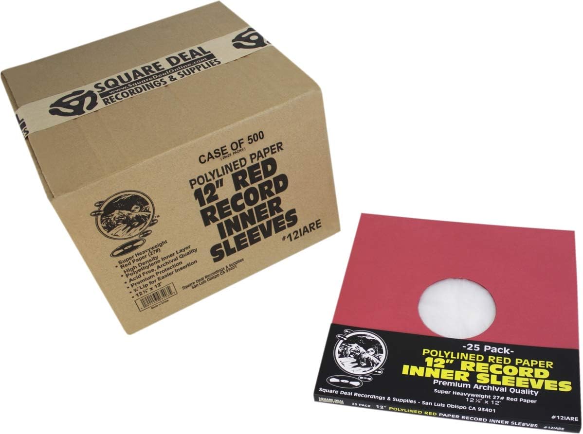12 Premium Red Polylined Record Inner Sleeves - Archival Quality, Heavyweight Paper & Plastic - 12IARE (500)