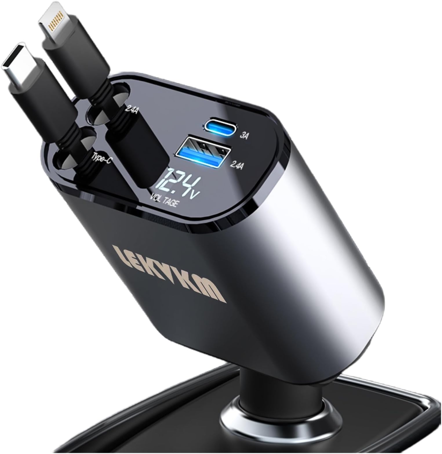 Fast Car Charger 4 Ports Car Charger Adapter Fast Charging Car Cigarette Lighter Plug for iPhone Type-C+iPhone, Samsung, Huawei
