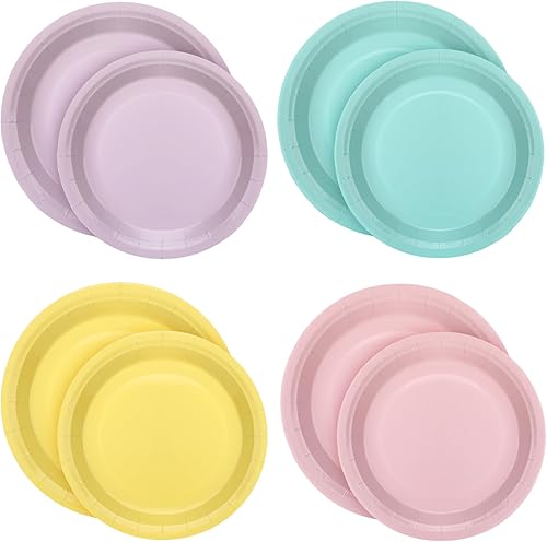 Hushee 40 platos de papel de postre en colores pastel, suministros de fiesta, platos desechables para fiestas de cumpleaños, bautismo, baby shower,