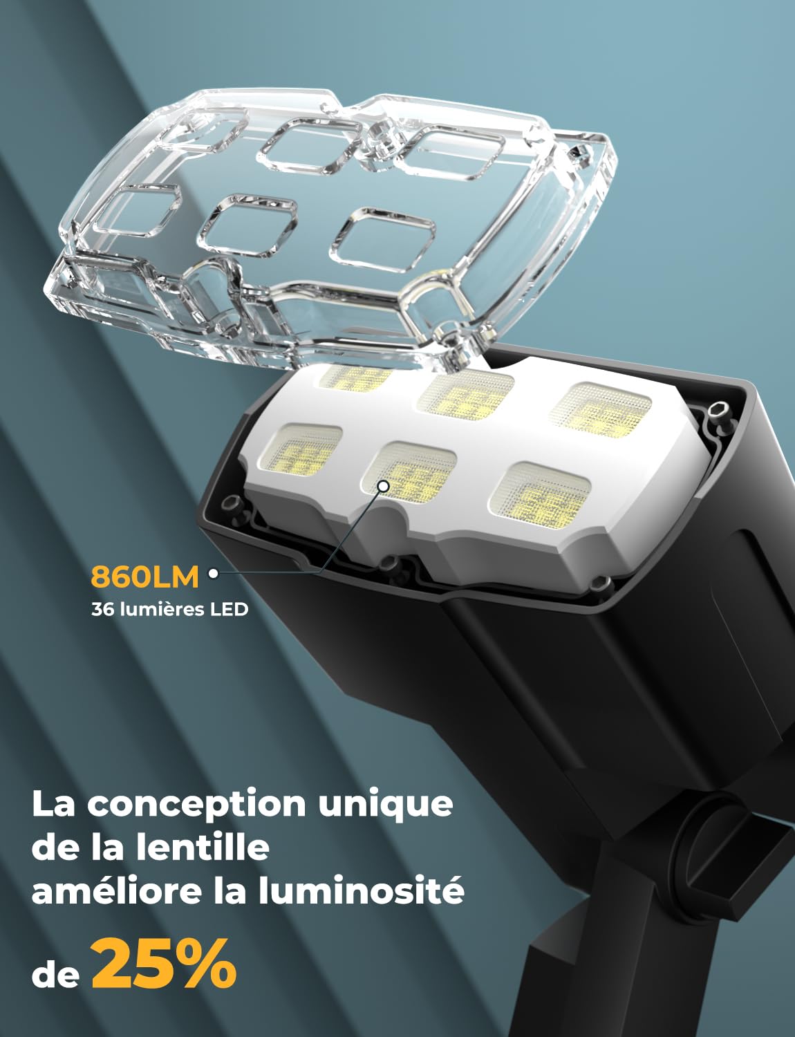 Spot Solaire Exterieur 36 LED, IP67 Etanche, 860LM, 6 Pack