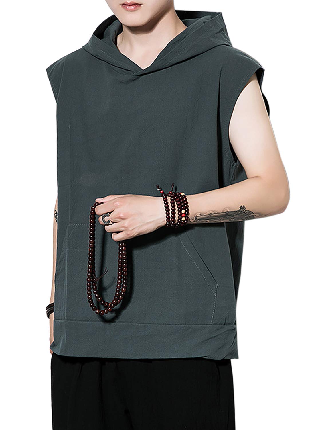 [Monissy] パーカーノースリーブ メンズ tシャツ 半袖 袖なし 薄手 夏パーカー 柄物 無地 プルオーバーパーカー おしゃれ サマー 夏