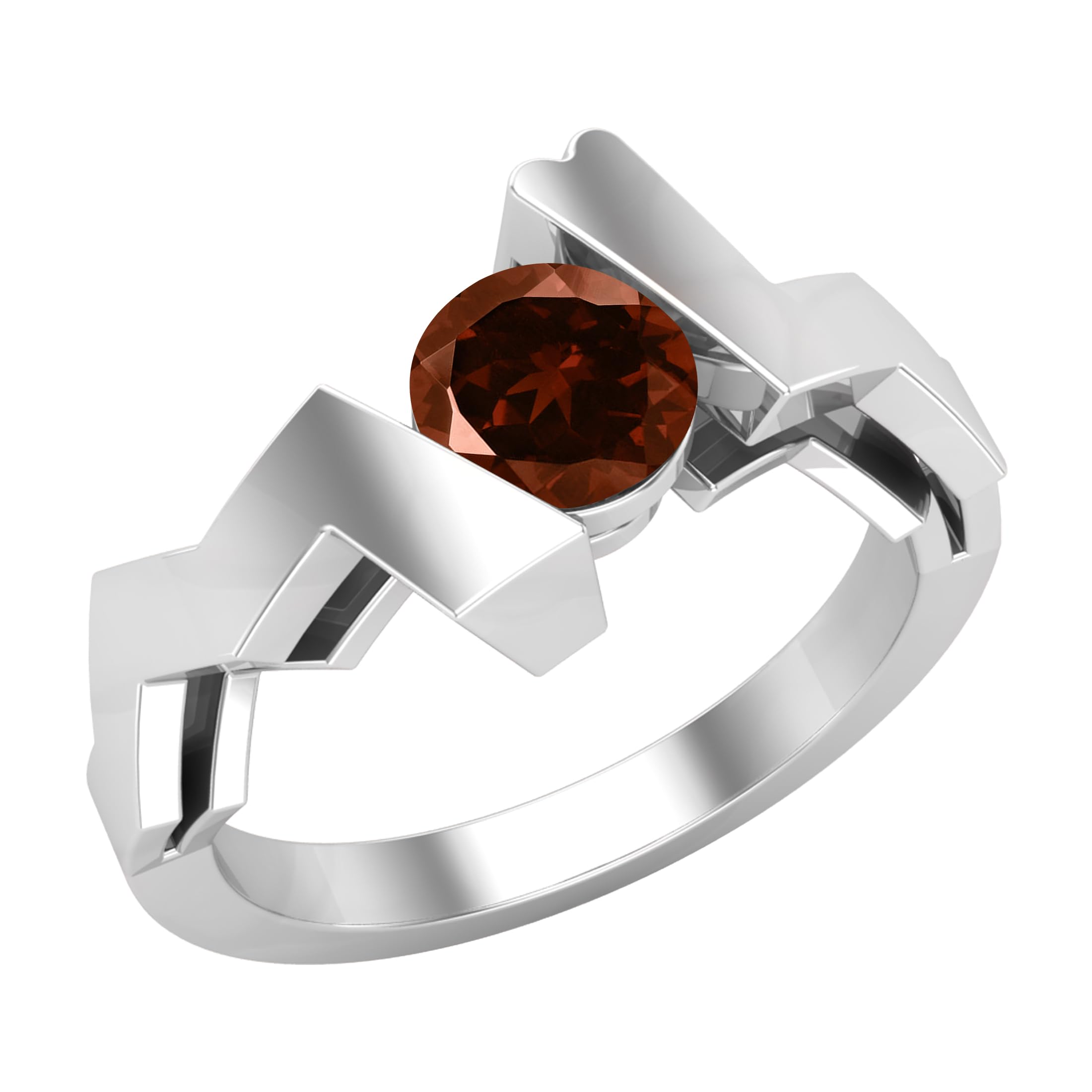 Dazzlingrock Collection Anillo de compromiso solitario en zigzag granate redondo de 5 mm para mujer en plata de ley 925