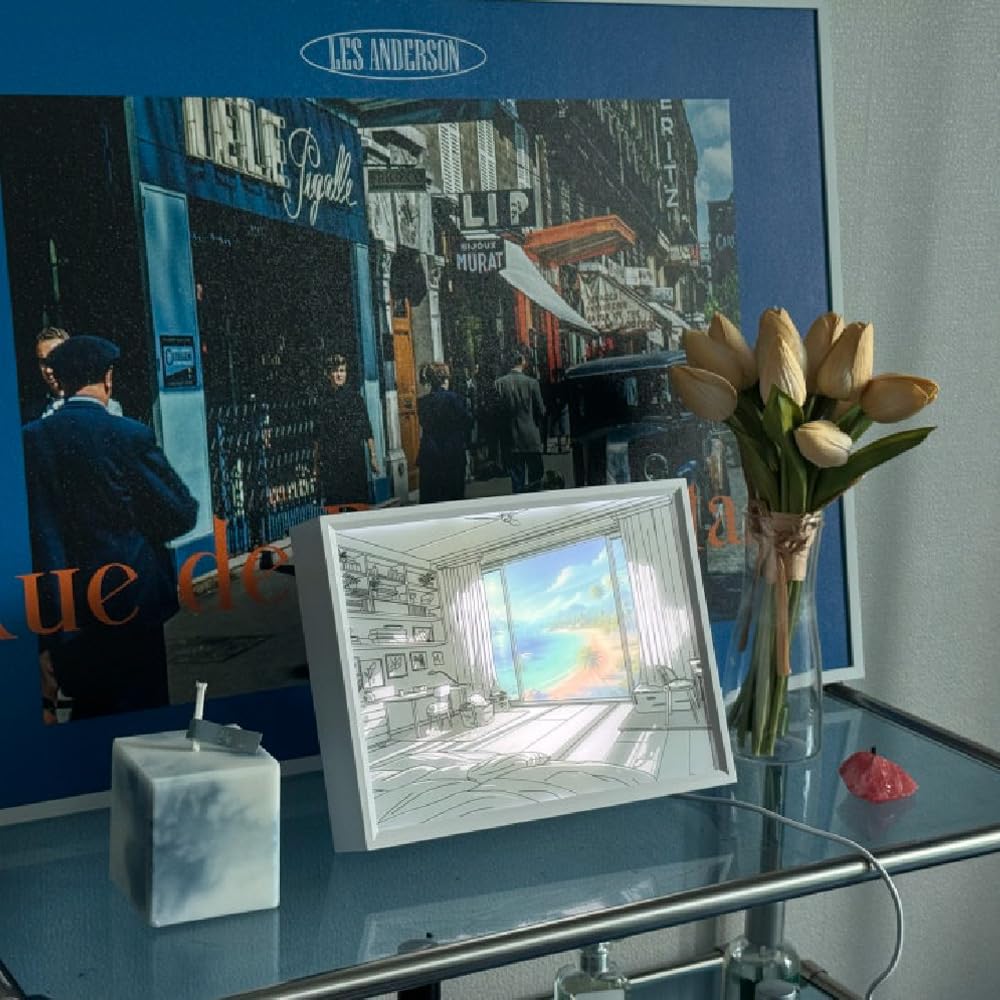 WOODMENT Liint - Marco de luz LED con ventana de temporada, arte acrílico, 3 modos de luz, alimentado por USB, decoración única del hogar para dormitorio, sala de estar, oficina, verano 2