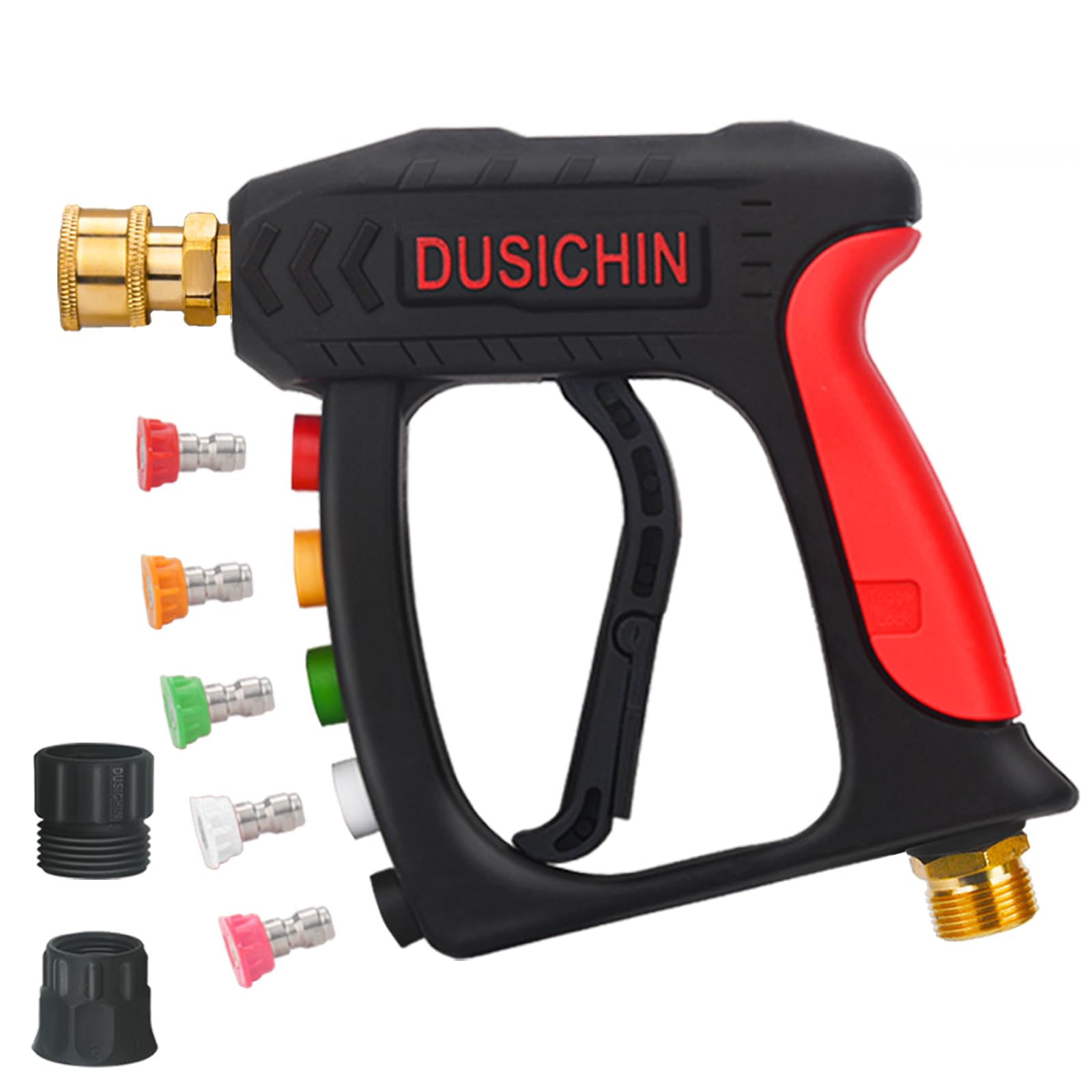 Photo 1 of **MISSING PART**DUSICHIN Power Washer Gun Short Wand With Color-coded Tip Holder on Handle, 5 Tips Car Wash Spray Gun M22-14mm Inlet, High Pressure On Pressure Washers, Garden Hose Adapter for Low Pressure Use