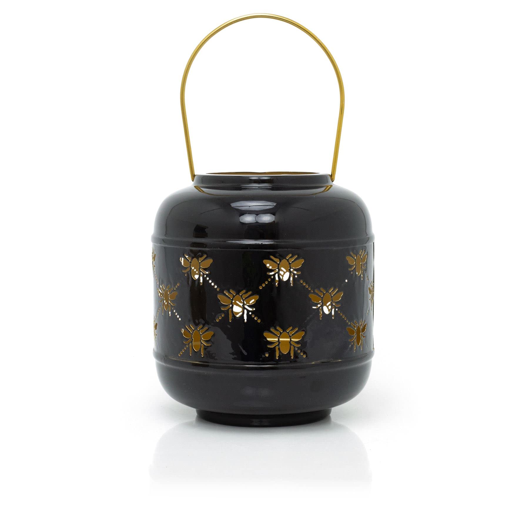 21cm Honey Bee Black Metal Hurricane Candle Lantern | Decorative Hanging Lantern for Home Garden Patio | Indoor Outdoor Bee Lantern Garden Gifts