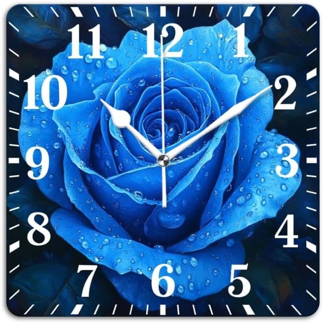 Battery Operated Square Wall Clock Non-Ticking Silent Analog Clcoks Decorative for Living Room,Office,Kitchen-Bald Eagle in Front of The American Flag(16inch)