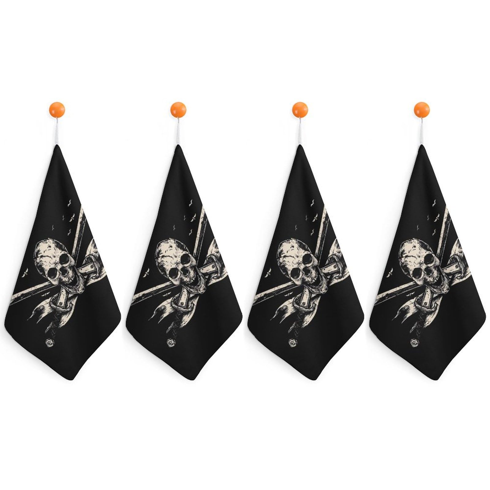 Pirate Jolly Roger Printed Hand Towel Small Towels with Hanging Loop for Kitchen Bathroom 11 X 11 Inch