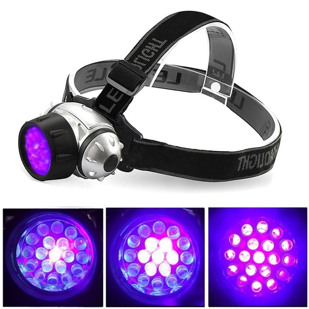 Latarka czołowa LED z 4 trybami pracy, noktowizorem, latarka LED do użytku na zewnątrz, latarka czołowa, lampa kempingowa, lampa myśliwska(Purple Light)