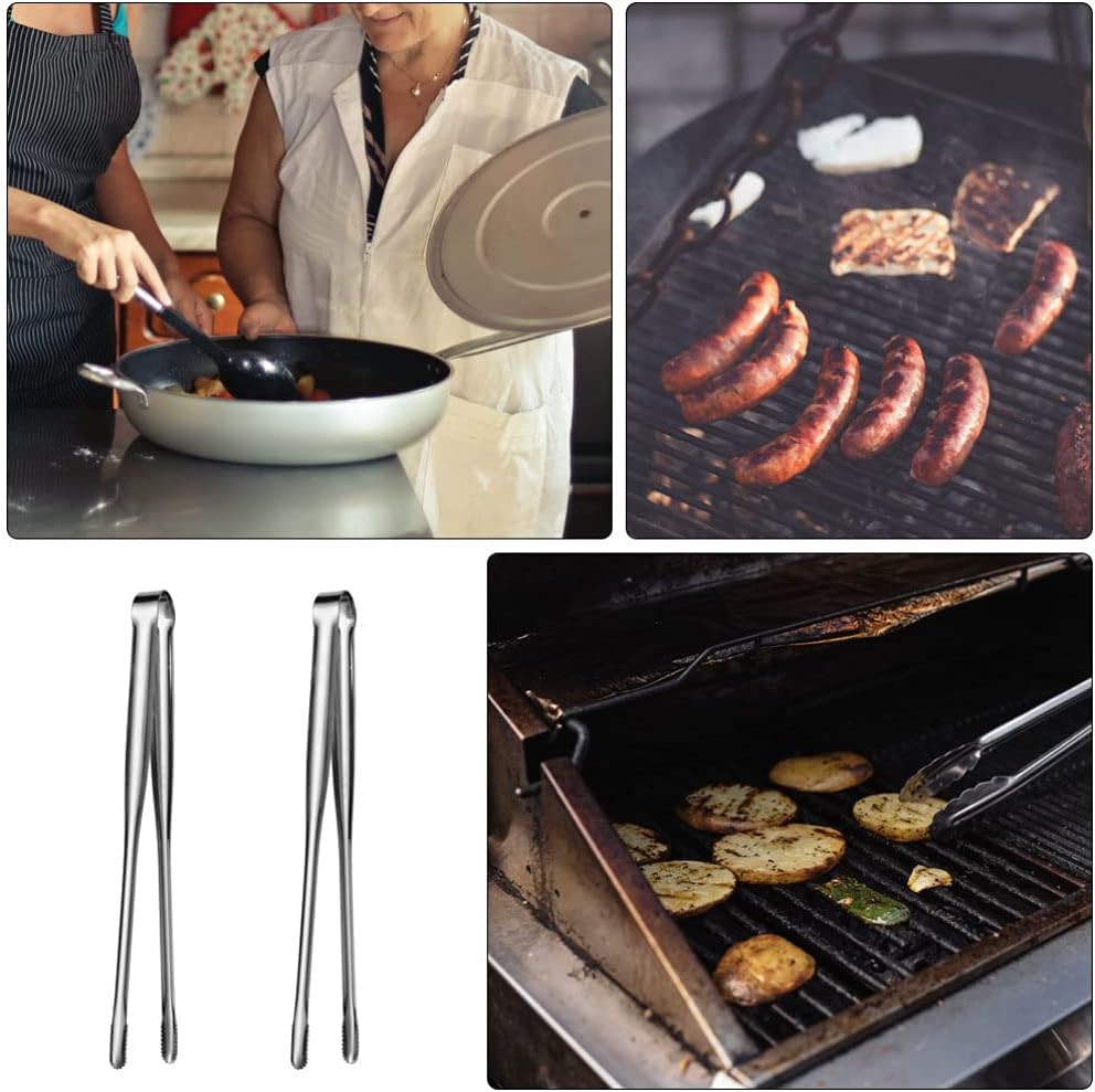 Steak Tong 2Pcs Stainless Steel Food Tong Barbecue Multi- Function Kitchen Appetizers Bread Steak Sugar Ice for Buffet BBQ Restaurant Bar Pasta Tongs(19X2X2CM)