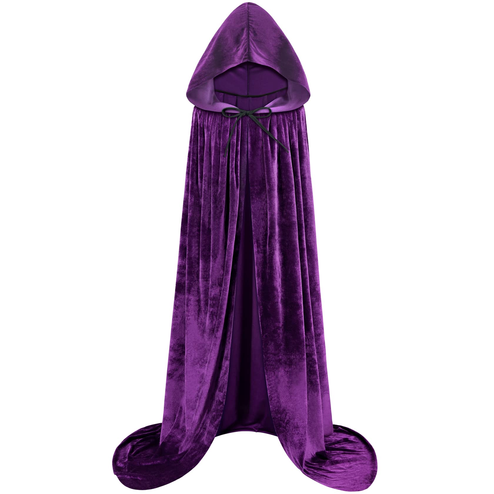 qikqik Hooded Cape Velvet Cloak with Hood Witch Cloak Halloween Costumes for Adults Cosplay Costume Vampire Cape Wizard Robe, Purple, Large โ image 1
