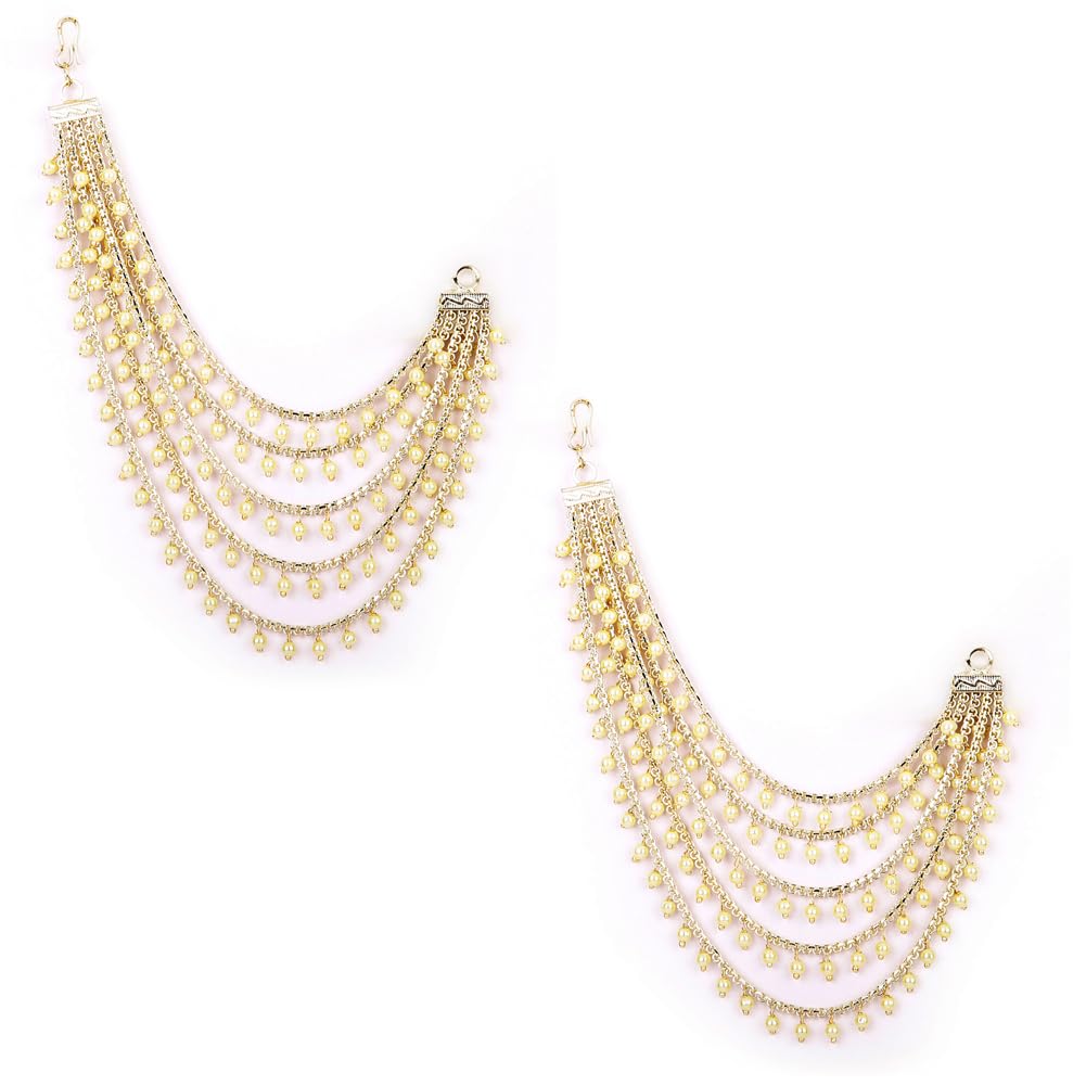 Shining Diva Fashion Latest Trendy Stylish Ear Chain Earrings for Women | Traditional 18k Gold Plated Wedding Party Jewellery | Bahubali Inspired Kan Chain Jhumki Earrings