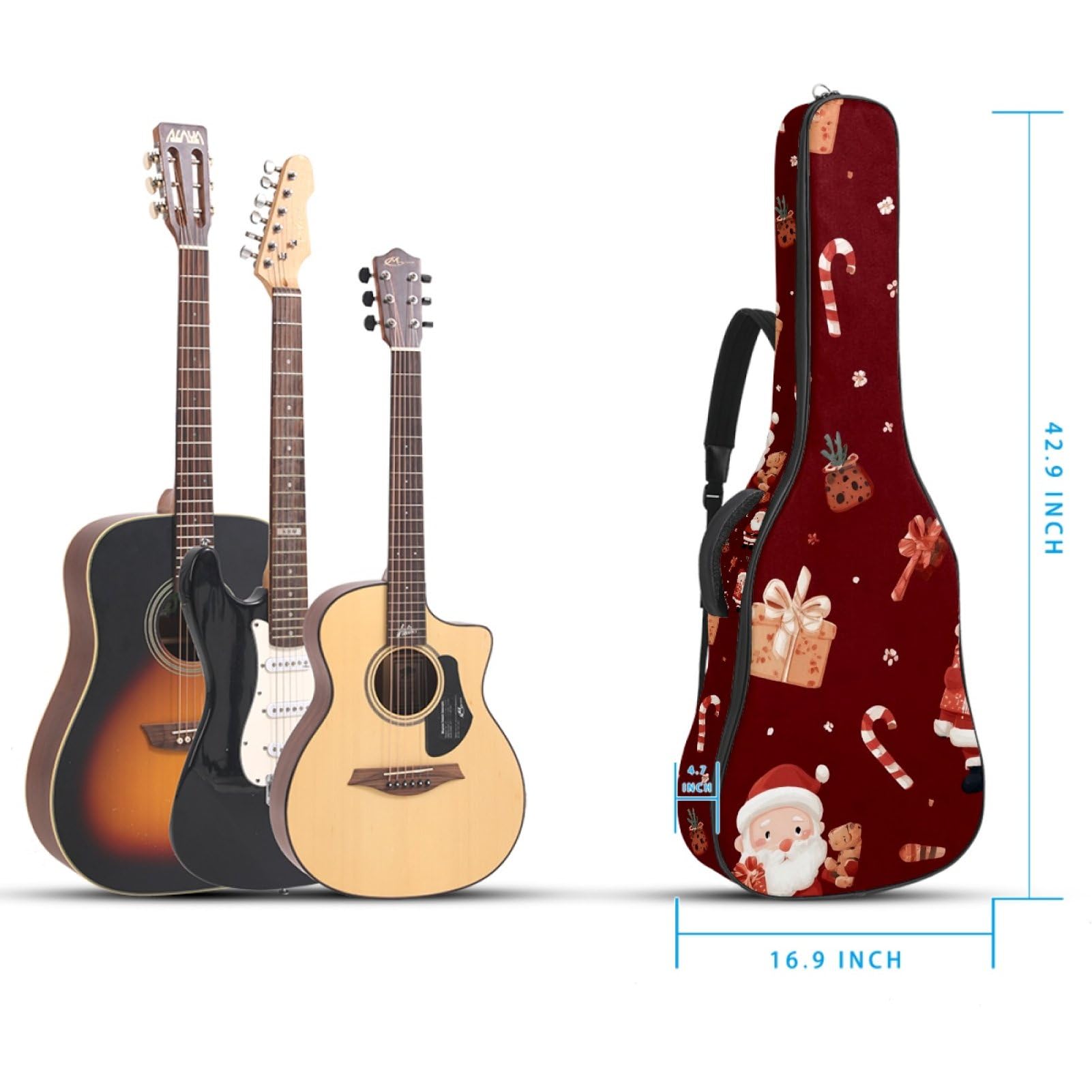 109,9 cm (43 Zoll) Tasche für Akustikgitarre, weicher Koffer mit Rucksackgurt und 2 Taschen, keine Polsterung, Rucksack, wasserdicht, Oxford-Stoff, Bassgitarre, Gigbag für klassische