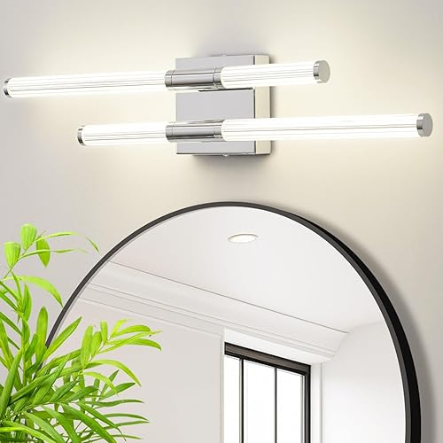 Lámpara de baño sobre espejo de 23 pulgadas, luz LED de tocador de 4000 K, cromada, moderna lámpara de pared para baño, baño (cromado)