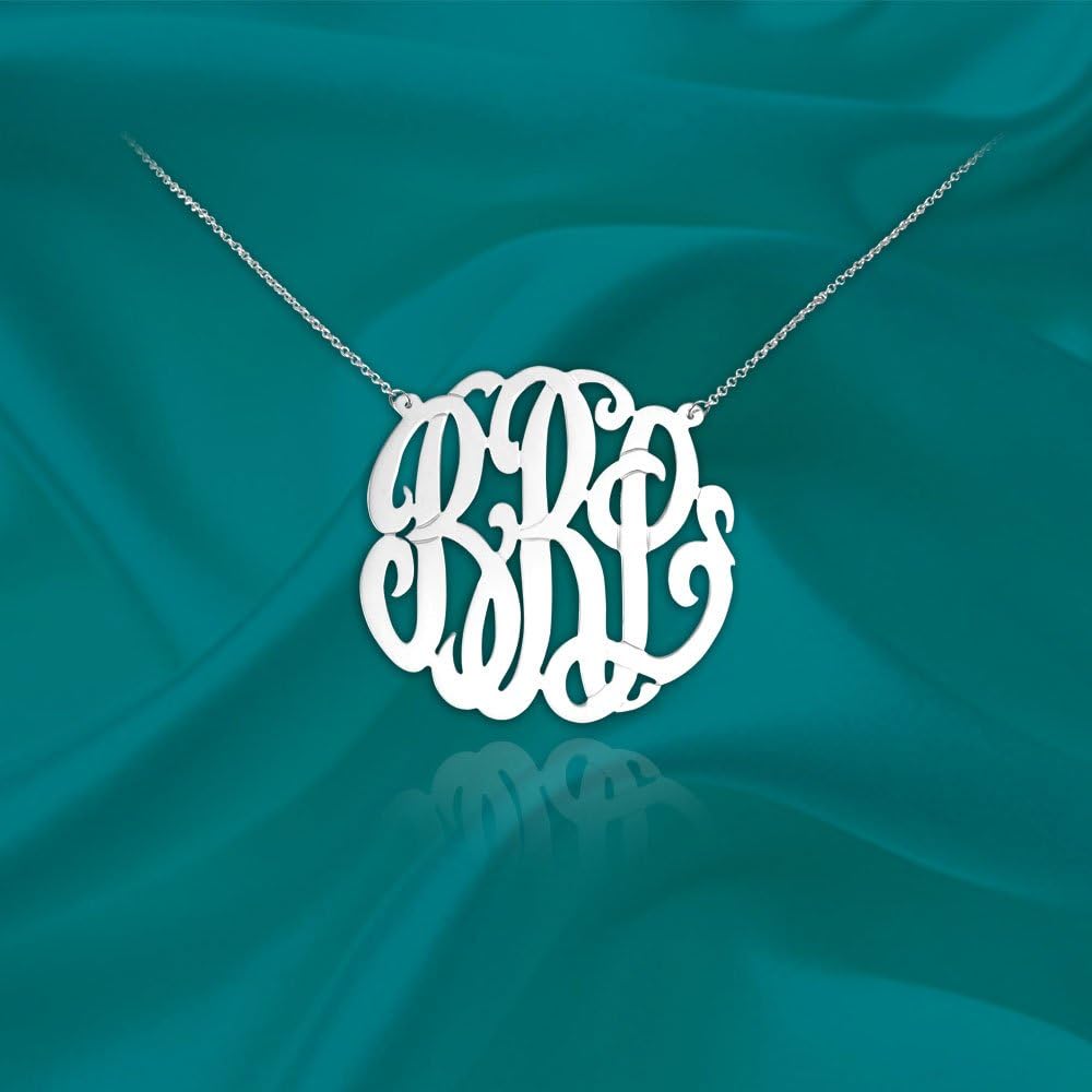 Monogram Necklace - 1 inch monogram necklace sterling silver - Personalized Monogram - Custom Monogram - Initial Necklace - Made in USA