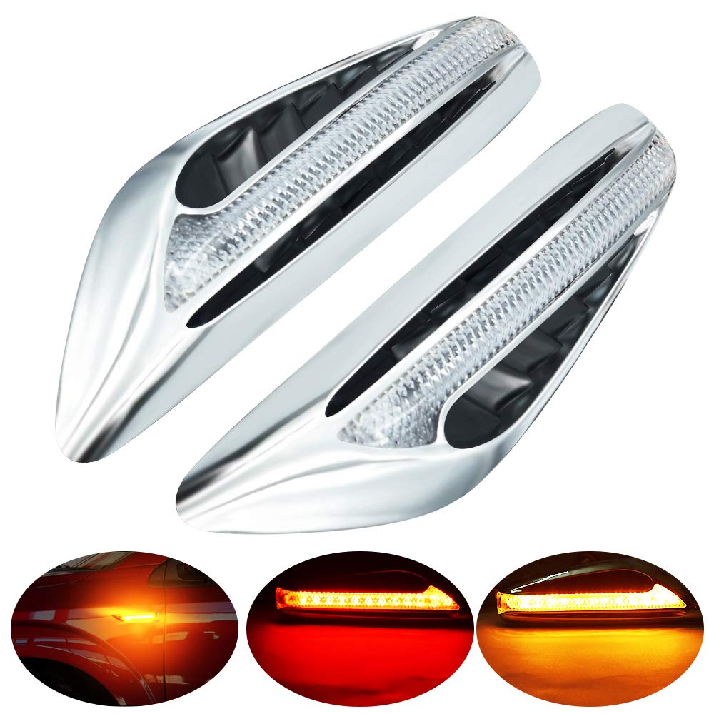 YEERON Blade Shape LED Side Marker Lights - Double Color Driving Lights (White & Yellow/Amber Turn Signals) for Motorcycles - 2-Pack