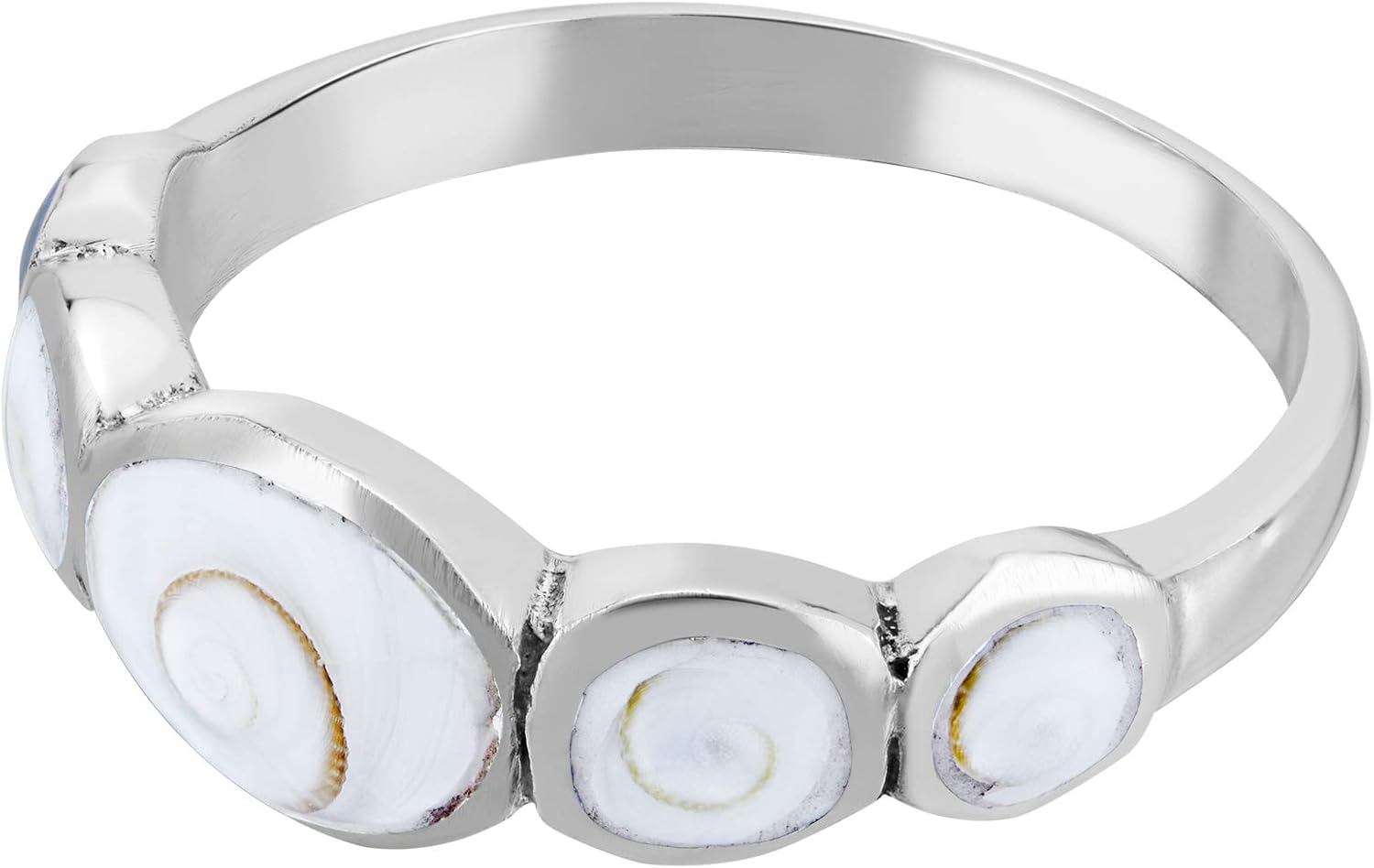AeraVida Fancy Row of Natural White Shiva Shell .925 Sterling Silver Band Ring | Elegant Wedding Rings For Women | Casual Comfort Fit Silver Rings for Women | Sterling Silver Rings Sizes (7-9)