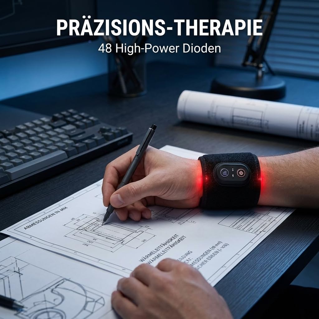 Rotlicht Therapiegerät Handgelenk – 660nm & 850nm Dual-Chip LED | Optische Tiefenpenetration mit 1200mAh Akku