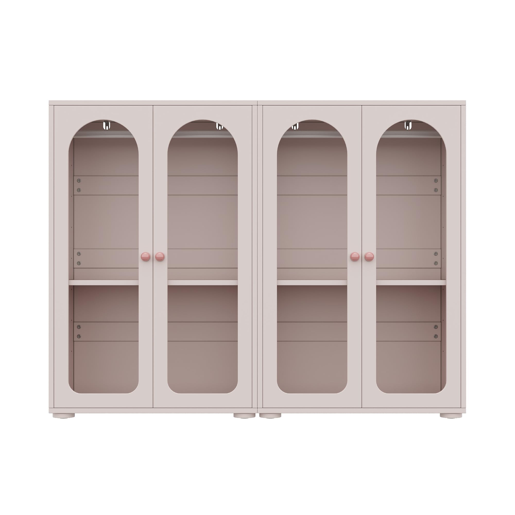 Juego de 2 armarios lacados, color rosa bebé, con barra para colgar, puertas transparentes acrílicas, tiradores de cerámica, armario para niños, armario de almacenamiento para dormitorio