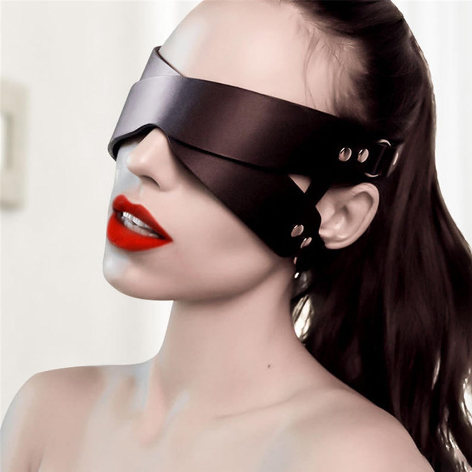 Maschera erotica in pelle nero argento Taglia unica per adulti giochi di ruolo