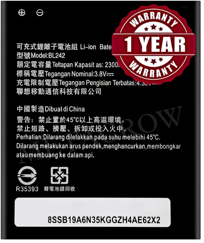 Image of Original BL242 Battery Compatible for Lenovo A3580 | A3860 | A3900 | A6000 | A6000 Plus | A6010 | A6010 Plus | K3 (K30-T, K30-W) | Vibe C (A2020a40) - (2300mAh) - 1 Year Warranty JK1