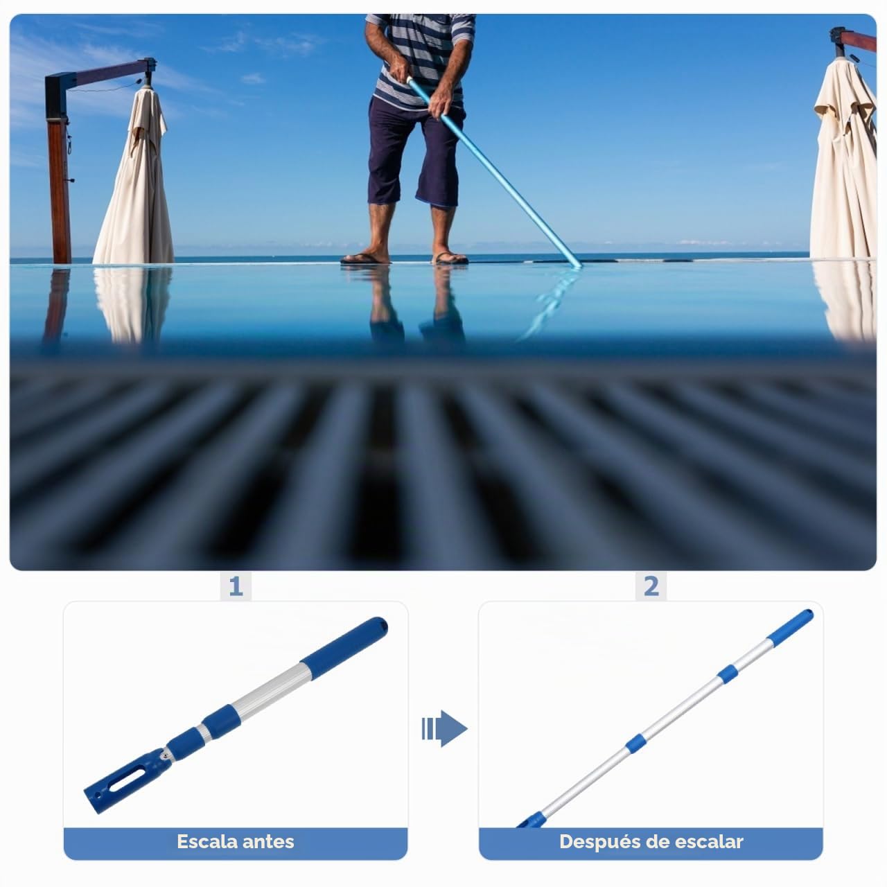 Tofficu Poste De Piscina Telescópico De Aluminio Azul Poste De Piscina Telescópico Postes De Piscina para Limpieza Poste Telescópico Ajustable De 3 Piezas para Red Desnatadora Cepillo