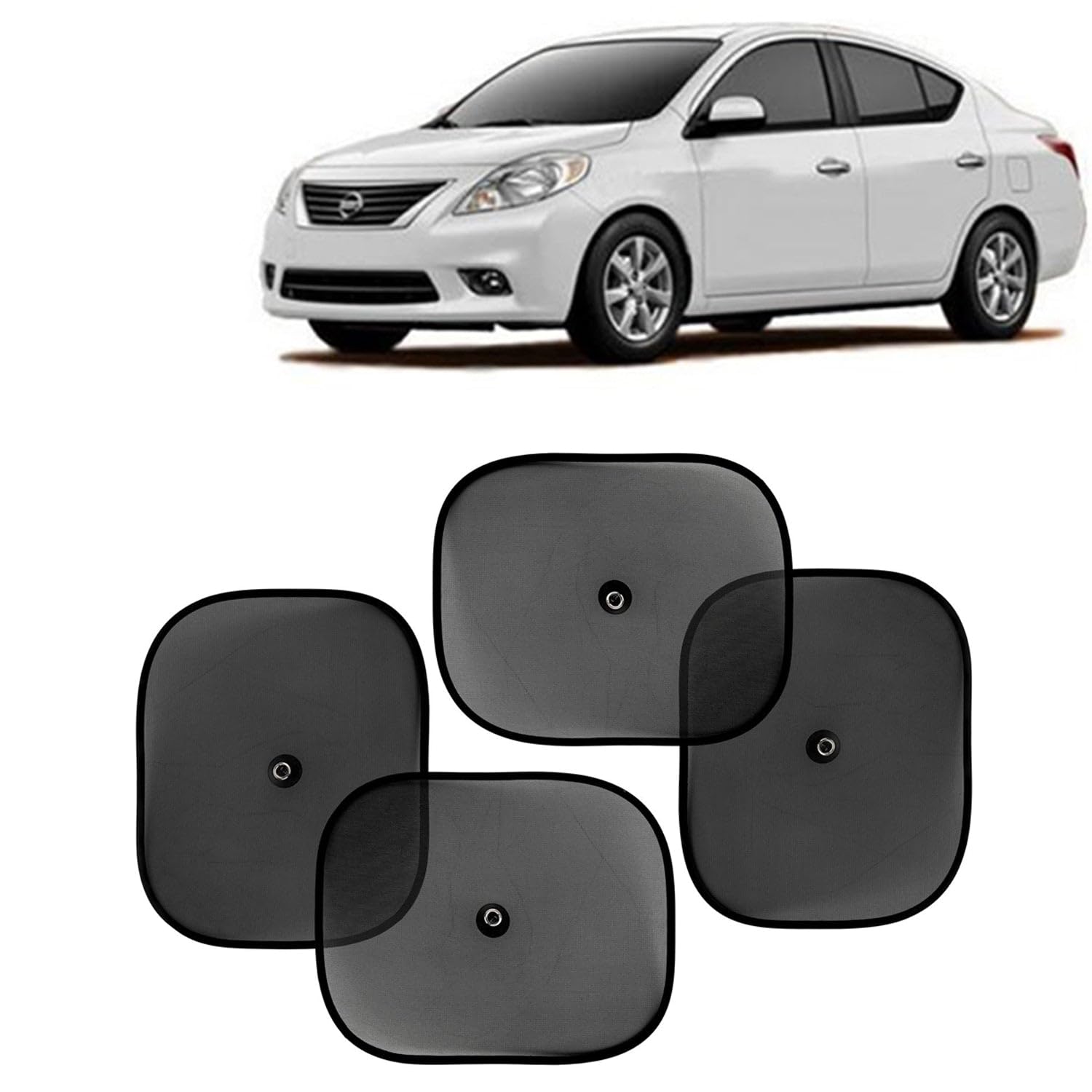 KINGSWAY Car Window Curtain Sticky Sun Shades Compatible with Nissan Sunny, (Year 2011-2014), Universal Fit Sunshades for Side Window, Rear Window, Black Color, 4 Pieces