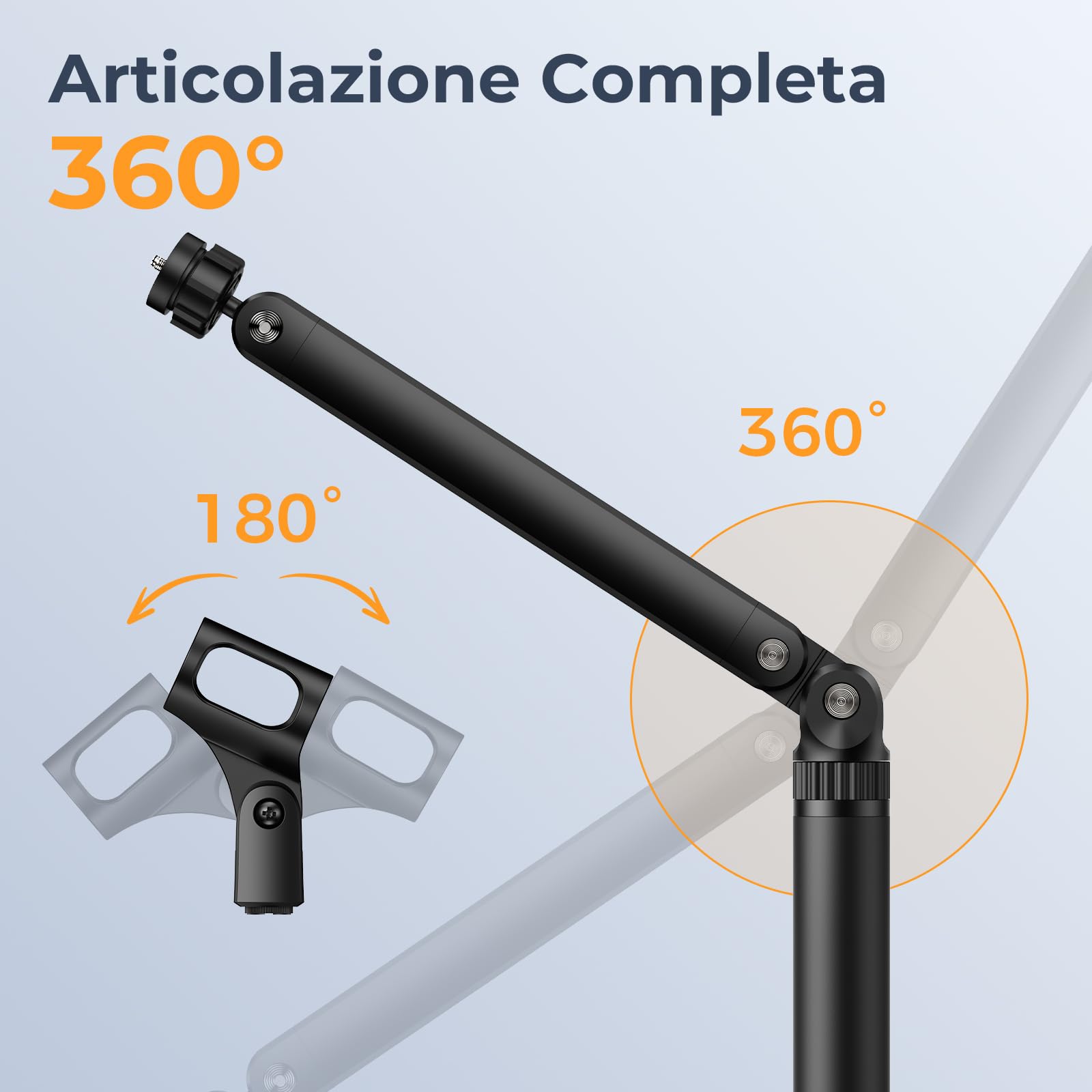 Supporto Microfono da Tavolo, Braccio Regolabile con Adattatori 1/4"-3/8"-5/8" per Blue Yeti, Fifine, HyperX, Webcam e Fotocamere - Ideale per Registrazione, Podcast e Streaming