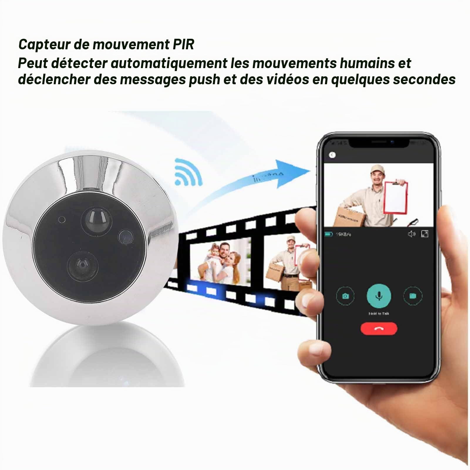 Caméra de Judas sans Fil 1080p HD, Moniteur Couleur 4,3 Pouces, Angle de Vision de 120° avec Vision Nocturne, Judas de Porte numérique pour la sécurité de la Maison connectée