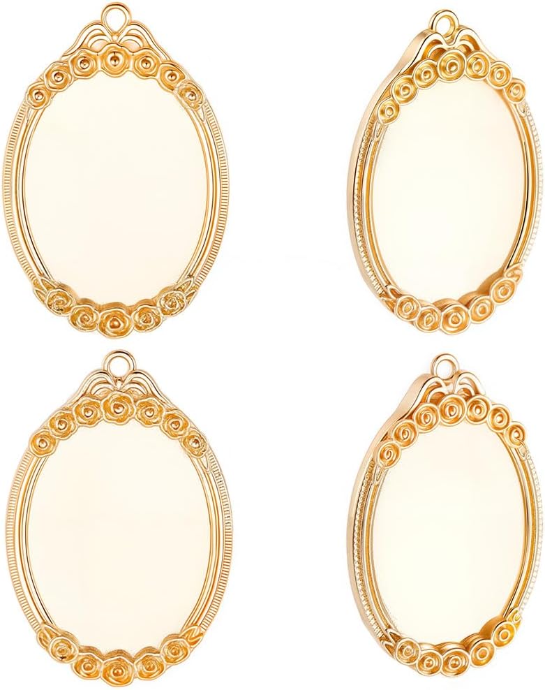 Beebeecraft 1Box 4Pcs Pendant Cabochon Settings 14K Gold Plated Brass 25 x 36.5 x 3mm Oval Pendant Blank Bezel for DIY Jewelry Making