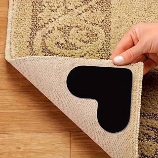 4PCS Non-Slip Rug Grippers Strong Adhesive Corner Pads, Secure Area Rugs On Hardwood Tile Laminate, Indoor Home Office Use, Black