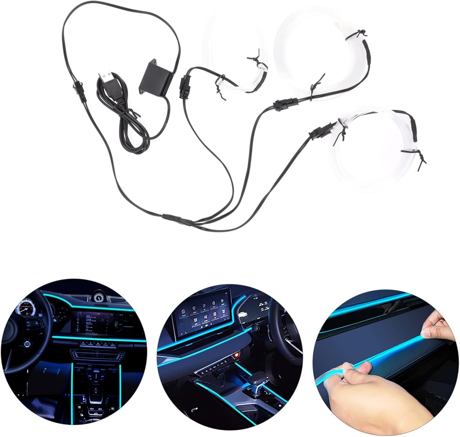 PRETYZOOM Interior Car Ambient Lighting Flexible LED Rope Light Trimmable USB Powered High Brightness Decorative Light for Car Interior Easy Installation Versatile Design