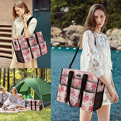 Image of IBFUN Utility Tote Bag with 24 Pockets, Large Teacher Tote for Women with Laptop Compartment, Travel Tote Bag with Zip Top