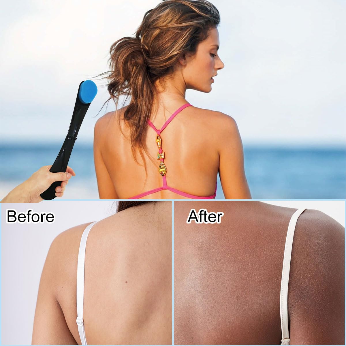 Back Applicator,Applicatore Autoabbronzante,Spazzola per la Schiena per Crema Abbronzante con Doppia Testa,Applicatore Abbronzatura,Applicatore Crema Schiena da Abbronzante Corpo,per Uomini e Donne