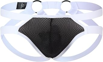 Evankin Mens Jockstrap Underwear, Hollow Out Mesh Thong | Sexy mesh jockstrap with hollow-out design, metal ring detail, wide pouch and double elastic straps for support.