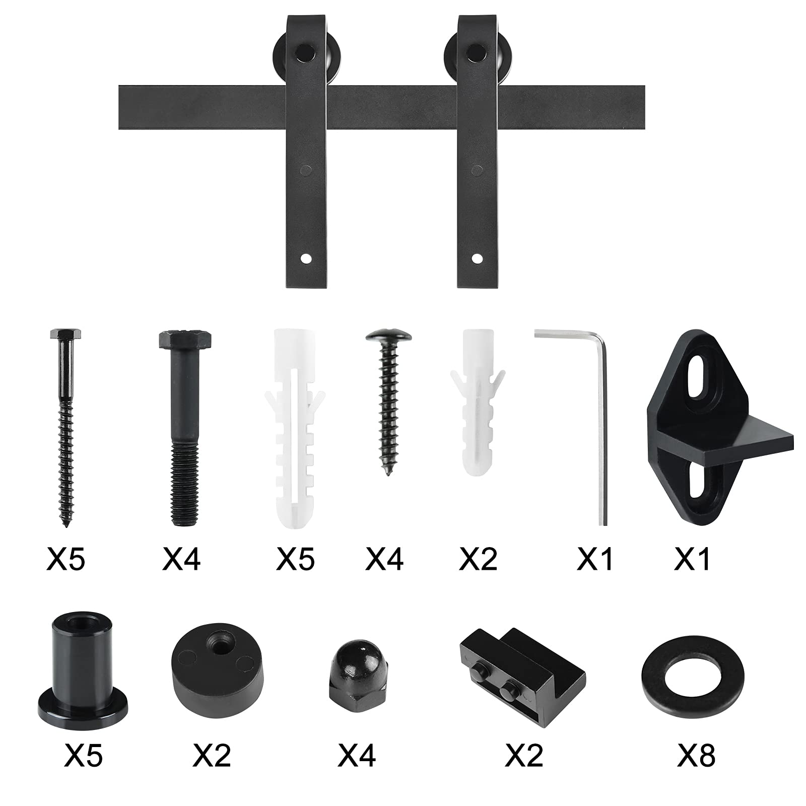 LZQ Quincaillerie Kit de Rail Hardware Porte Coulissante Ensemble Industriel pour Suspendue en Bois et Portes Coulissantes Intérieures (6FT/183cm, Une porte)