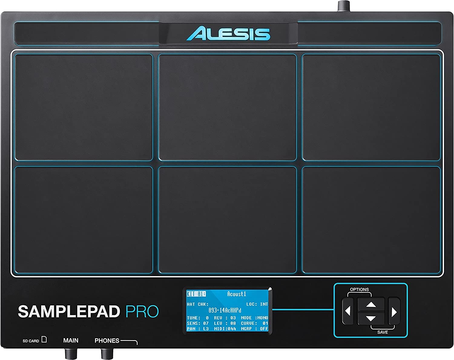 Alesis SamplePad Pro - 8-Pad Percussion and Sample-Triggering Instrument With Rubber Pads, Active Blue LED Illumination, Expansion Options for 2 Additional Triggers and 200+ Built-in Sounds